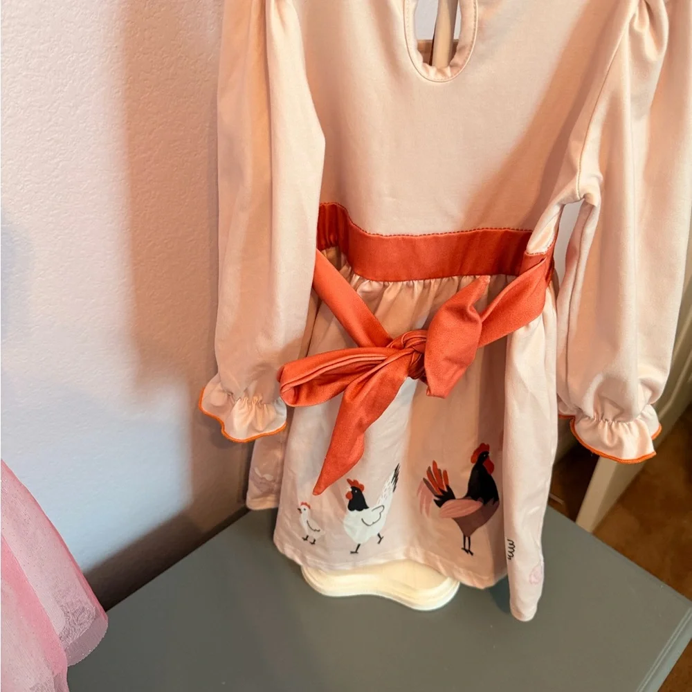 Marie Nicole Light Pink Girls Dress with chickens - Picture 3 of 5